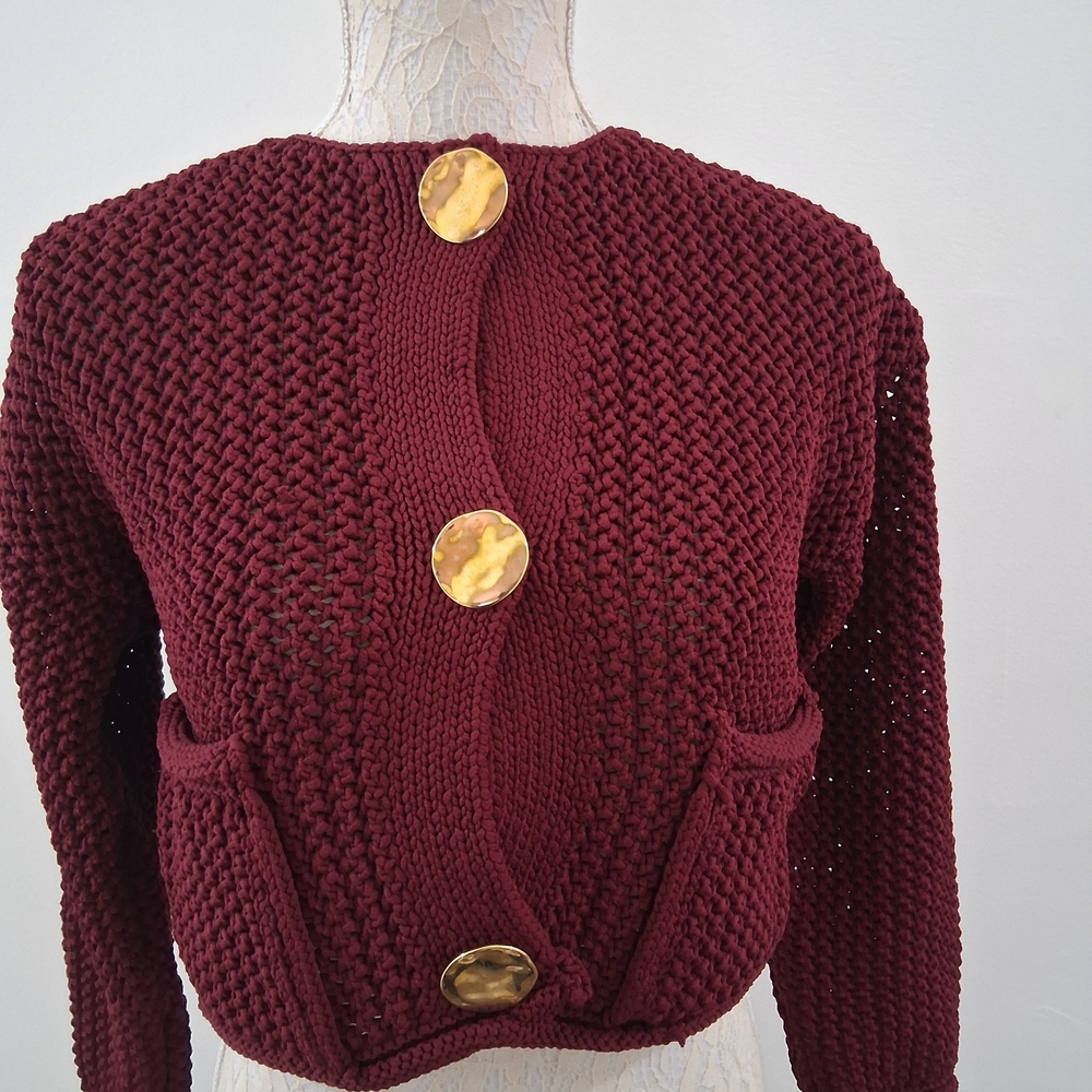 Zara Burgundy Cardigan with Gold Accents